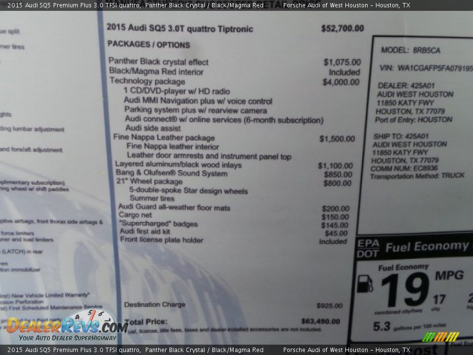 2015 Audi SQ5 Premium Plus 3.0 TFSI quattro Window Sticker Photo #33