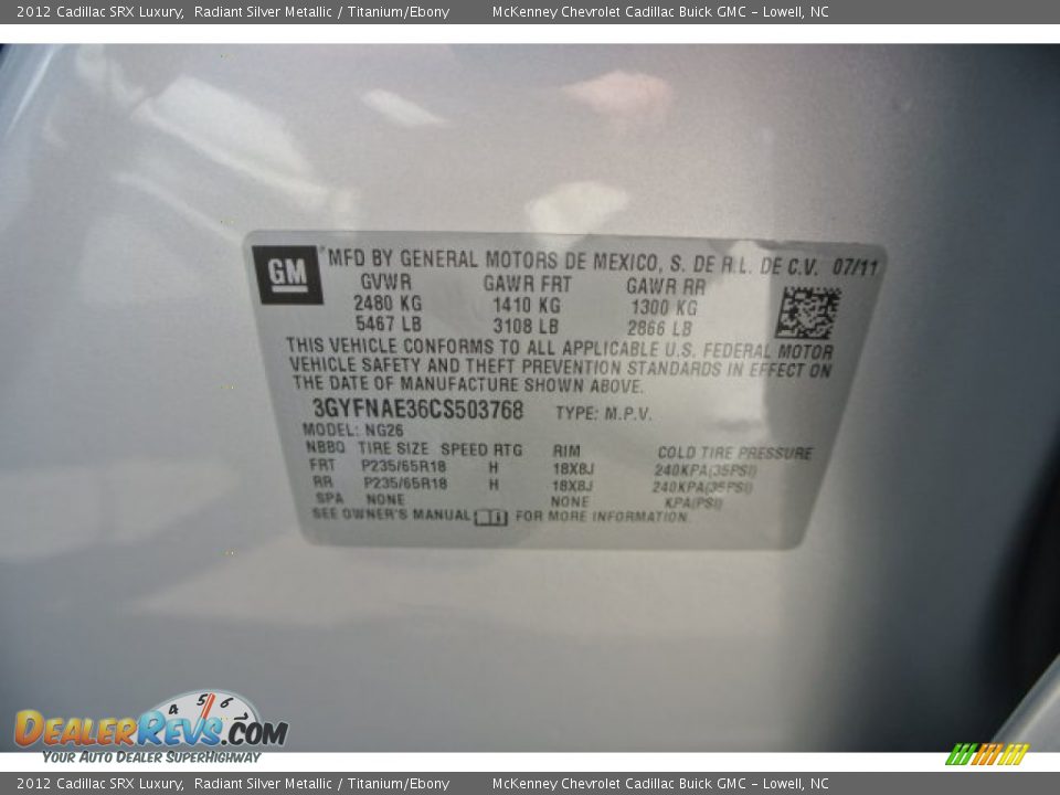 2012 Cadillac SRX Luxury Radiant Silver Metallic / Titanium/Ebony Photo #7