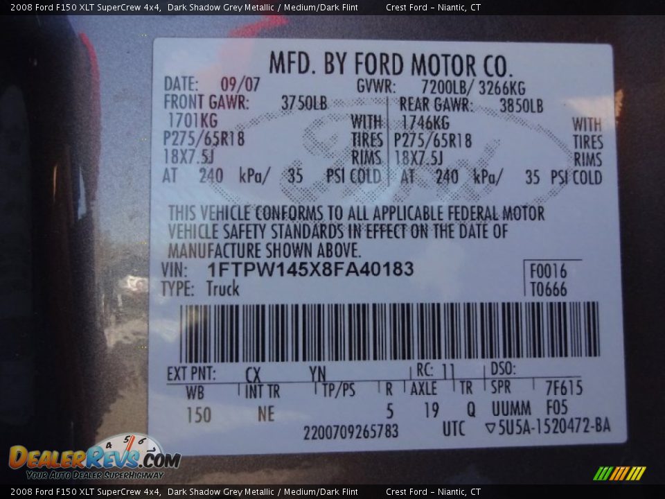 2008 Ford F150 XLT SuperCrew 4x4 Dark Shadow Grey Metallic / Medium/Dark Flint Photo #14
