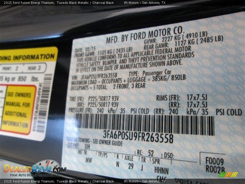 2015 Ford Fusion Energi Titanium Tuxedo Black Metallic / Charcoal Black Photo #17