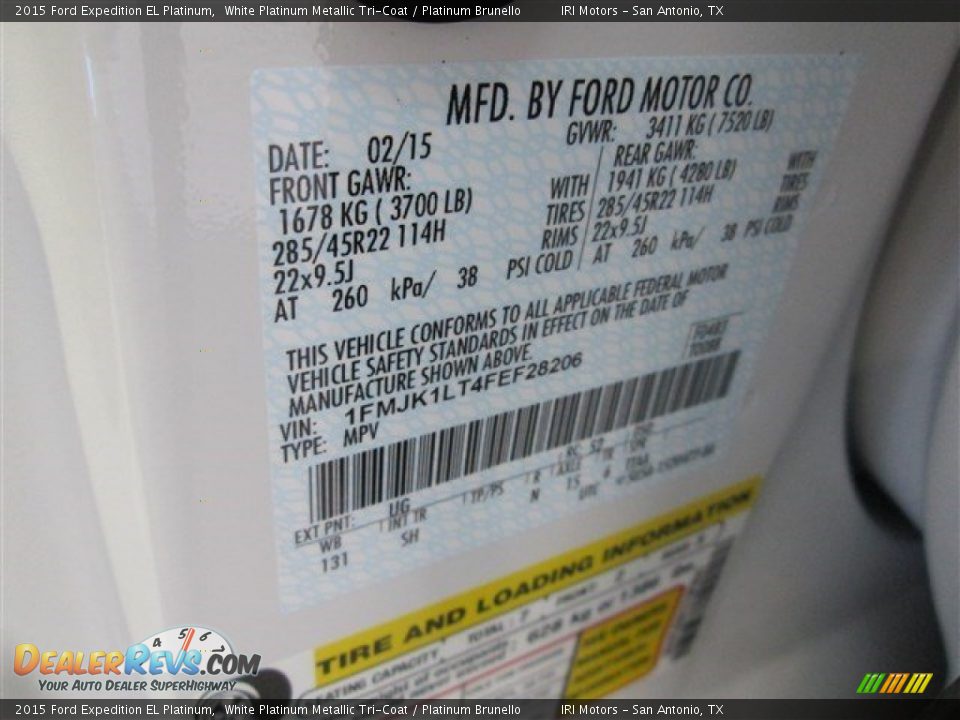 2015 Ford Expedition EL Platinum White Platinum Metallic Tri-Coat / Platinum Brunello Photo #17