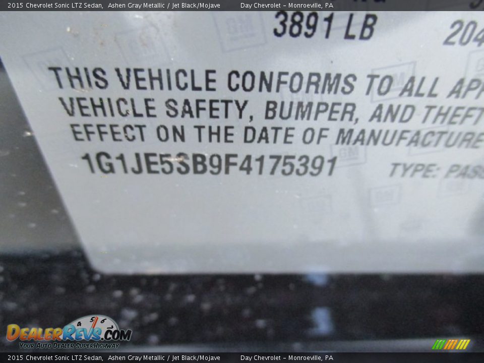 2015 Chevrolet Sonic LTZ Sedan Ashen Gray Metallic / Jet Black/Mojave Photo #19
