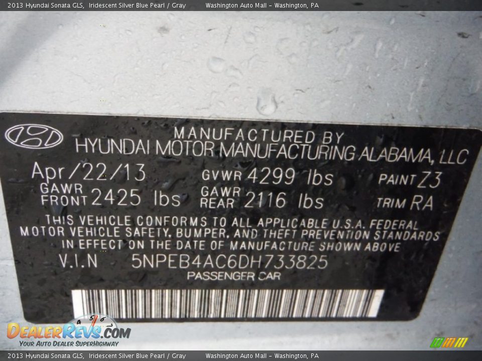 2013 Hyundai Sonata GLS Iridescent Silver Blue Pearl / Gray Photo #19