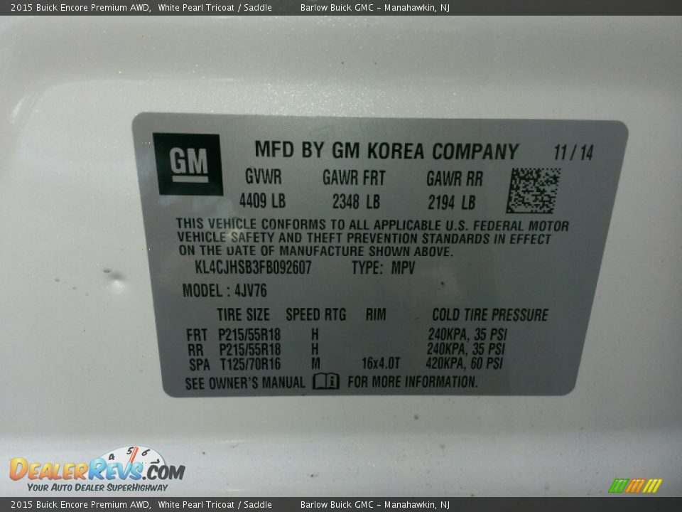 2015 Buick Encore Premium AWD White Pearl Tricoat / Saddle Photo #9