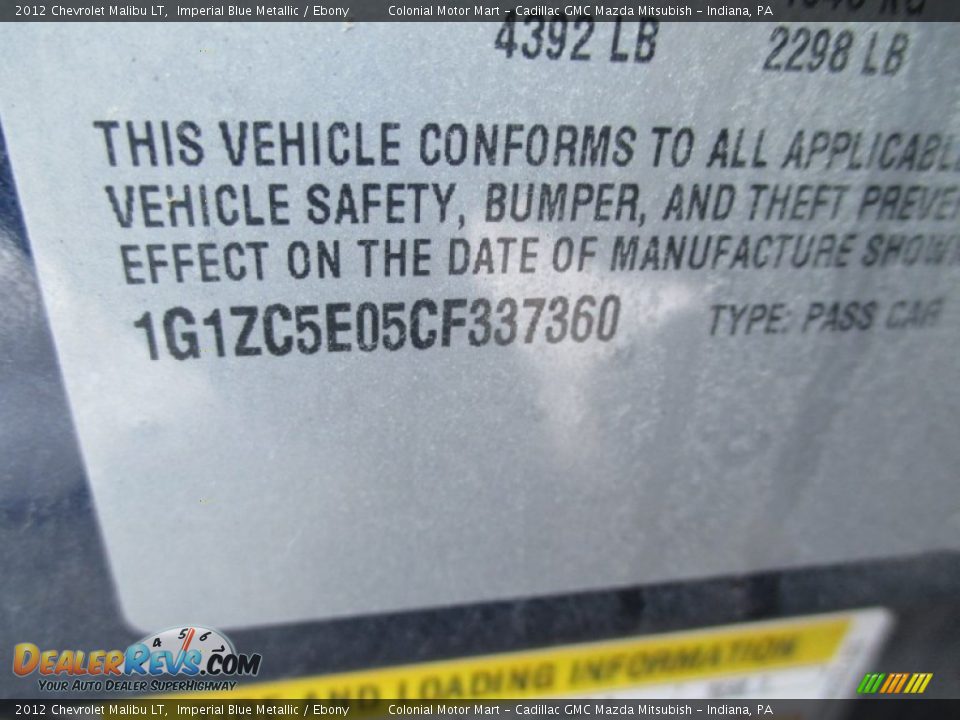 2012 Chevrolet Malibu LT Imperial Blue Metallic / Ebony Photo #4