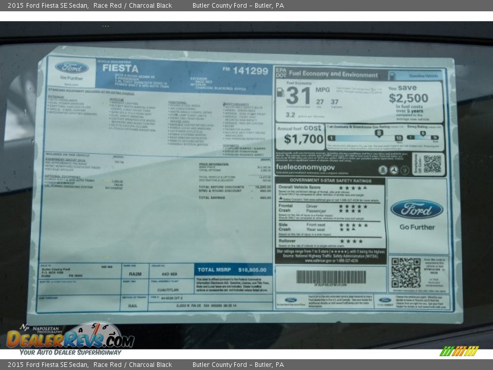 2015 Ford Fiesta SE Sedan Race Red / Charcoal Black Photo #10