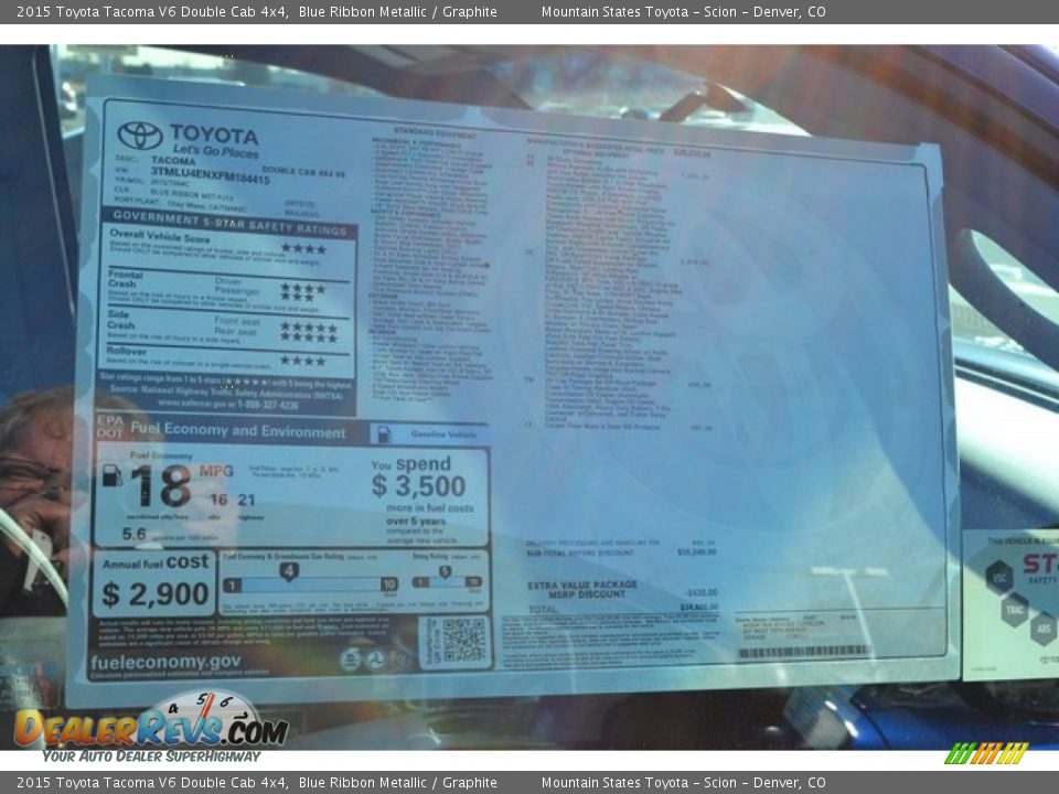 2015 Toyota Tacoma V6 Double Cab 4x4 Blue Ribbon Metallic / Graphite Photo #10
