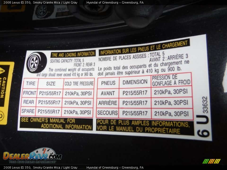 2008 Lexus ES 350 Smoky Granite Mica / Light Gray Photo #33