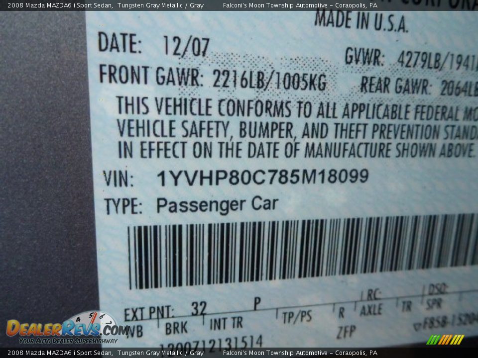 2008 Mazda MAZDA6 i Sport Sedan Tungsten Gray Metallic / Gray Photo #18