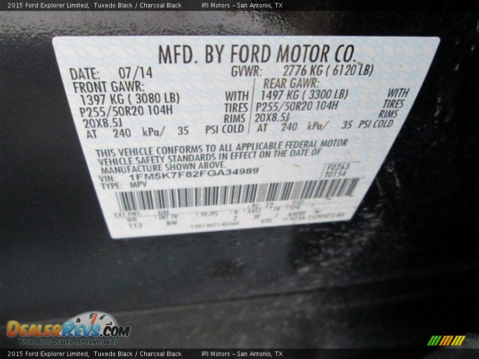 2015 Ford Explorer Limited Tuxedo Black / Charcoal Black Photo #17