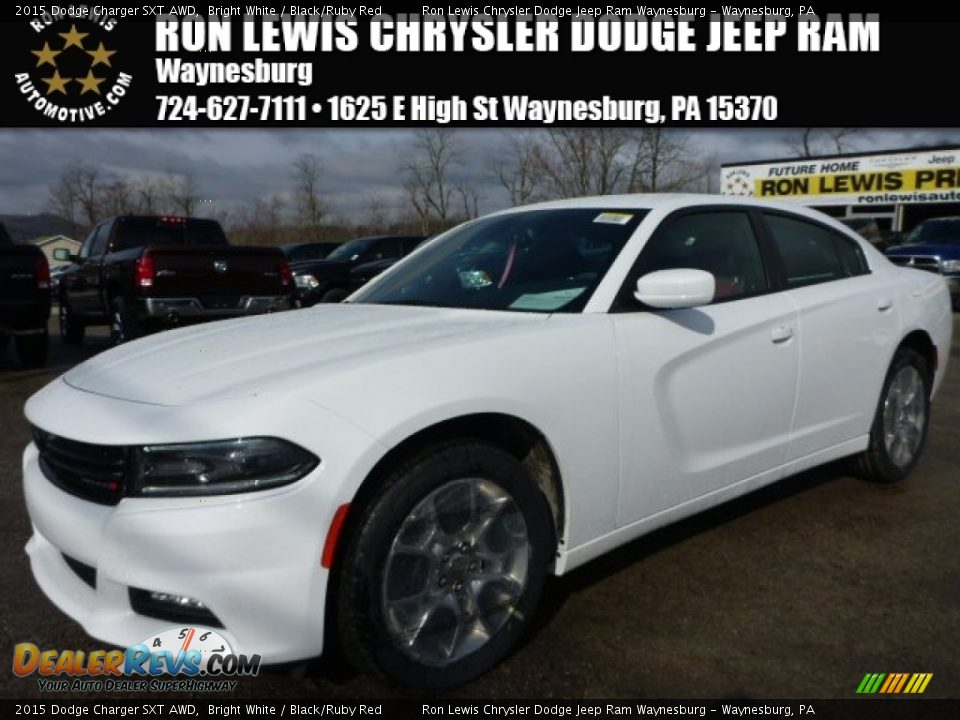 2015 Dodge Charger SXT AWD Bright White / Black/Ruby Red Photo #1