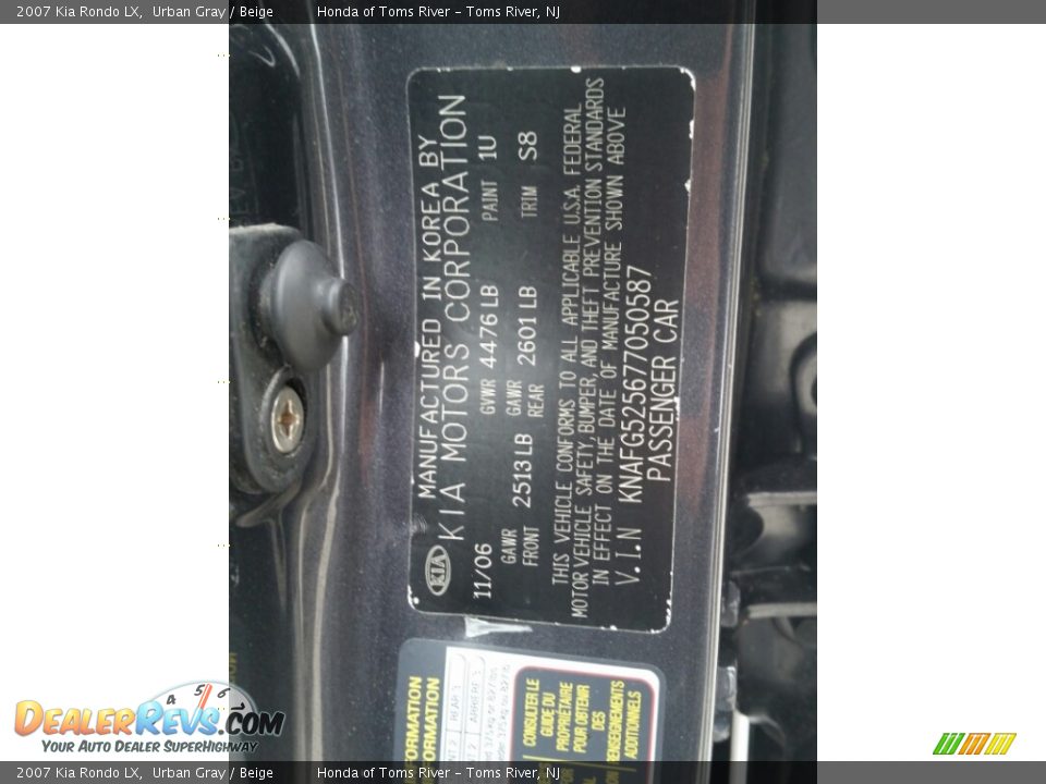 2007 Kia Rondo LX Urban Gray / Beige Photo #13