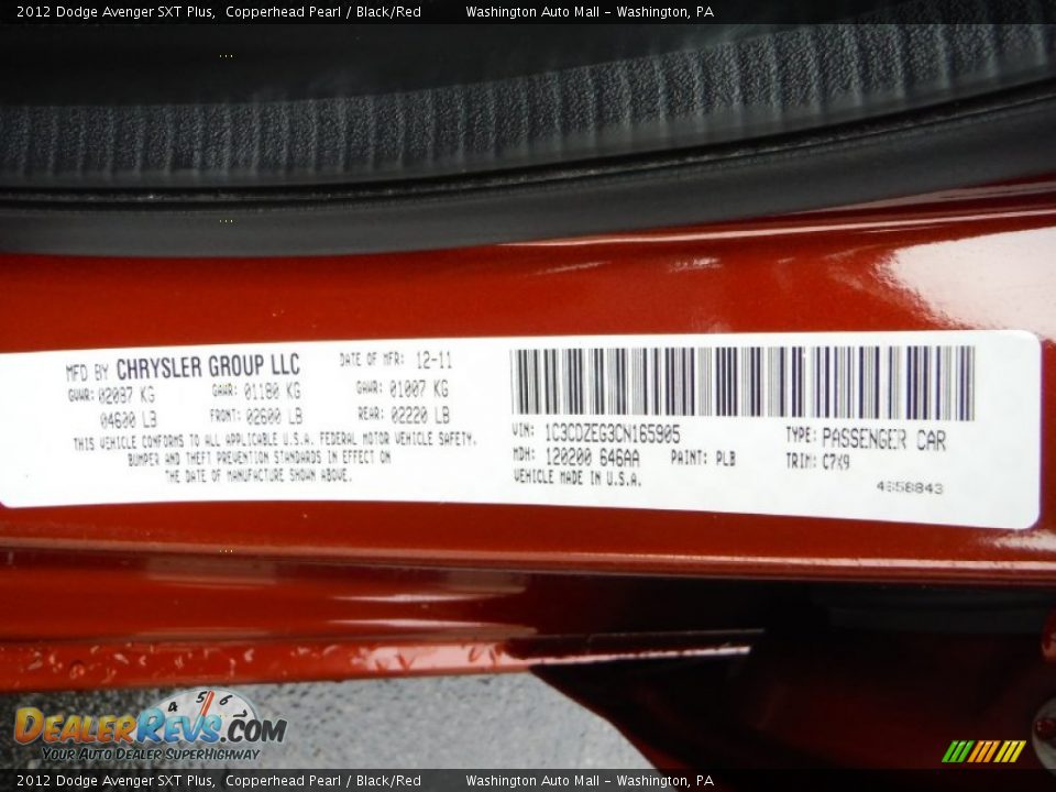2012 Dodge Avenger SXT Plus Copperhead Pearl / Black/Red Photo #19