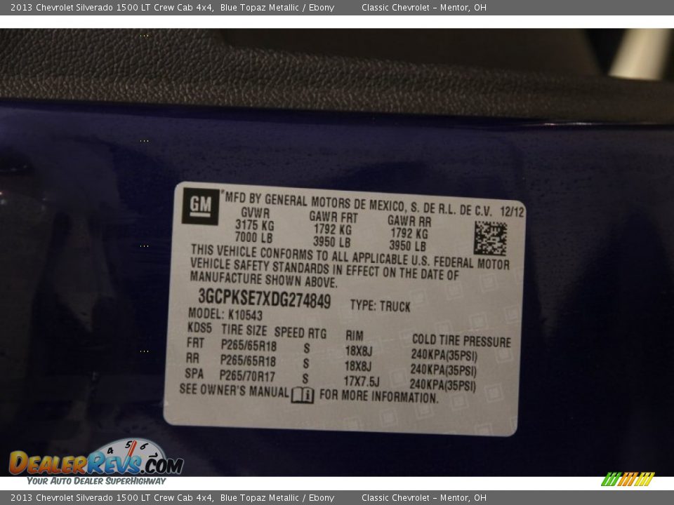 2013 Chevrolet Silverado 1500 LT Crew Cab 4x4 Blue Topaz Metallic / Ebony Photo #13