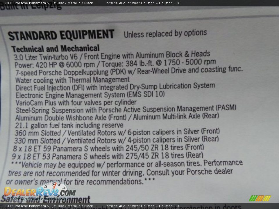 2015 Porsche Panamera S Window Sticker Photo #35