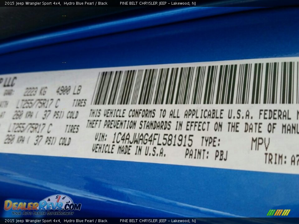 2015 Jeep Wrangler Sport 4x4 Hydro Blue Pearl / Black Photo #8