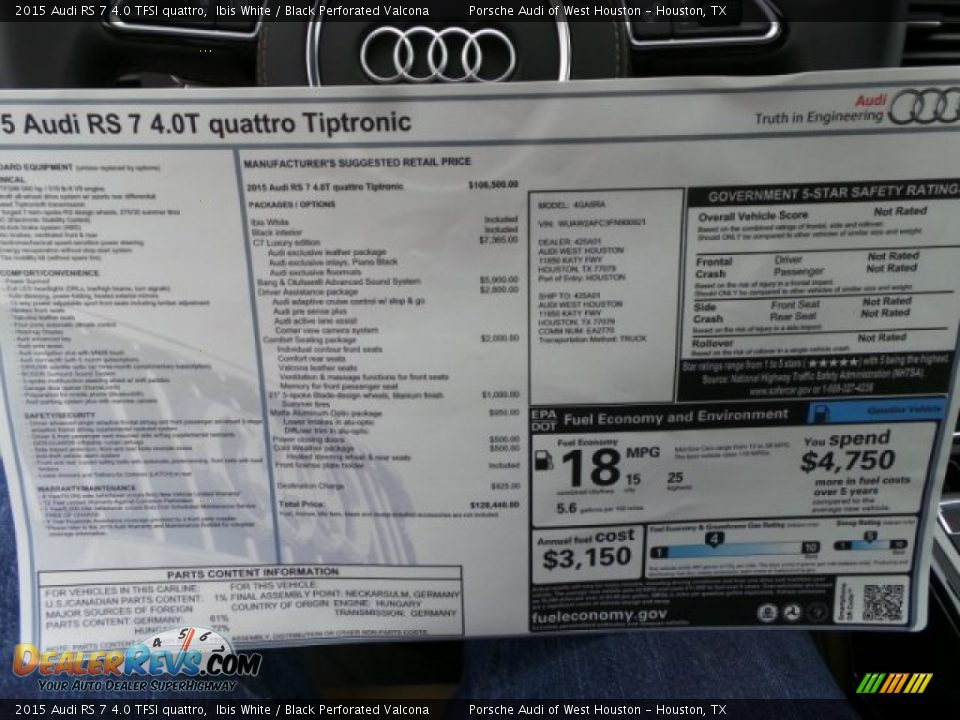 2015 Audi RS 7 4.0 TFSI quattro Window Sticker Photo #32