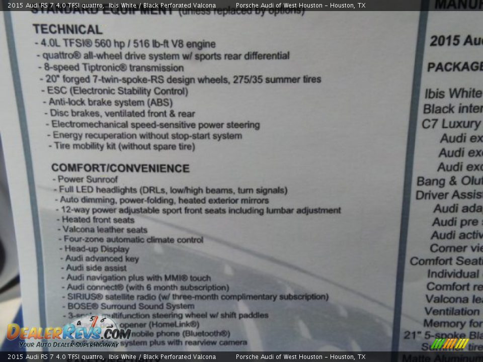 2015 Audi RS 7 4.0 TFSI quattro Window Sticker Photo #34