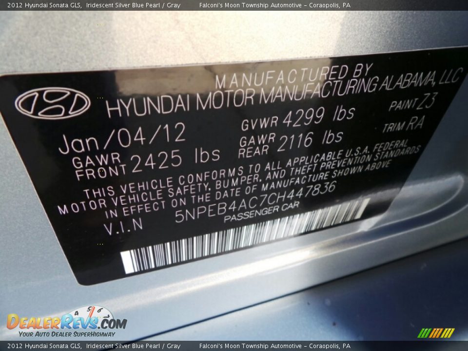 2012 Hyundai Sonata GLS Iridescent Silver Blue Pearl / Gray Photo #24
