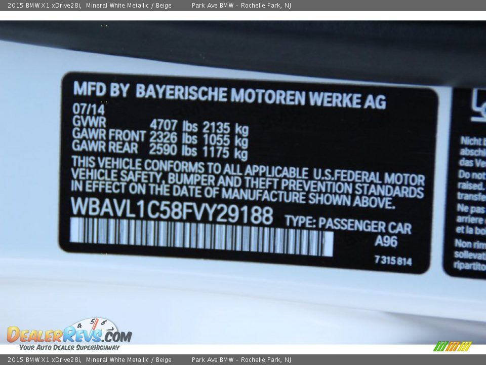 2015 BMW X1 xDrive28i Mineral White Metallic / Beige Photo #34