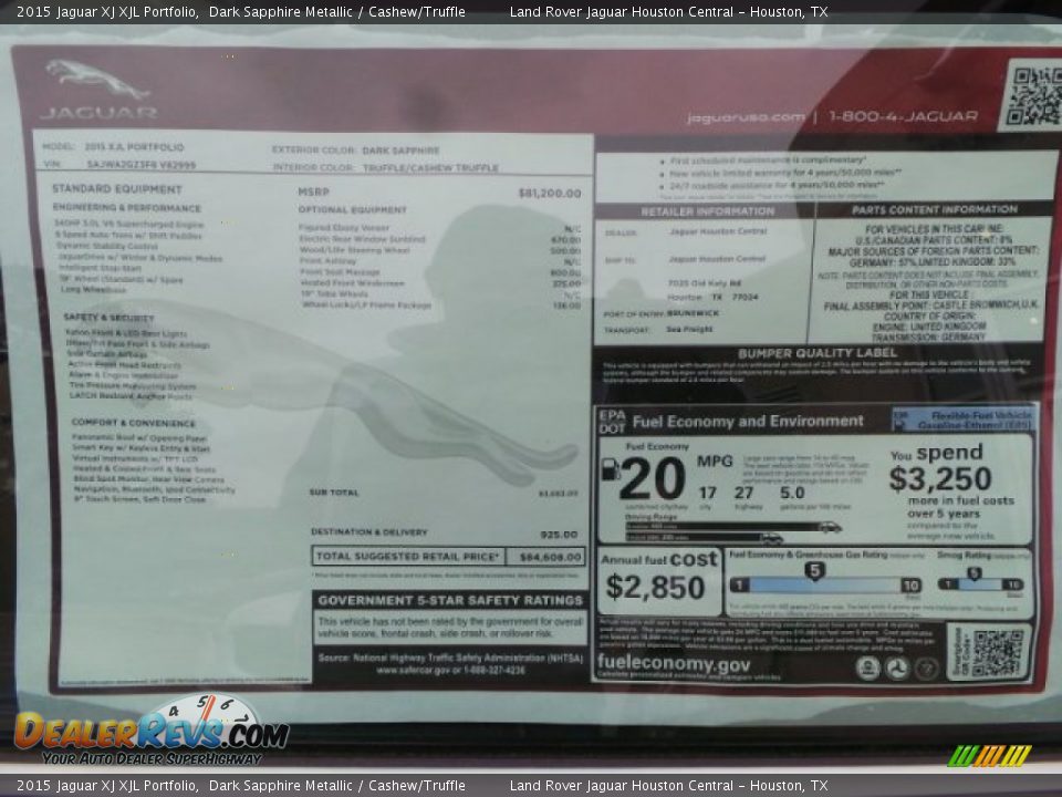 2015 Jaguar XJ XJL Portfolio Window Sticker Photo #32