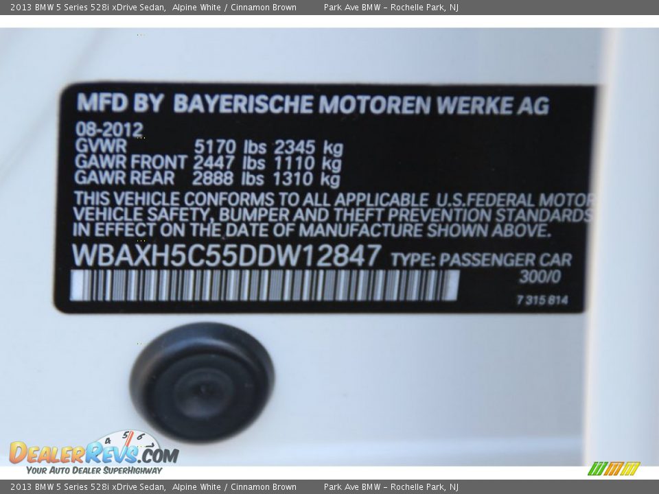 2013 BMW 5 Series 528i xDrive Sedan Alpine White / Cinnamon Brown Photo #34