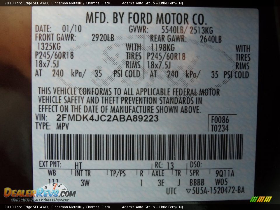 2010 Ford Edge SEL AWD Cinnamon Metallic / Charcoal Black Photo #28