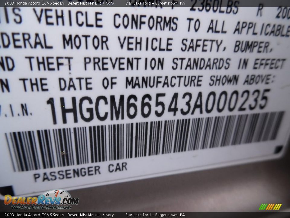 2003 Honda Accord EX V6 Sedan Desert Mist Metallic / Ivory Photo #14