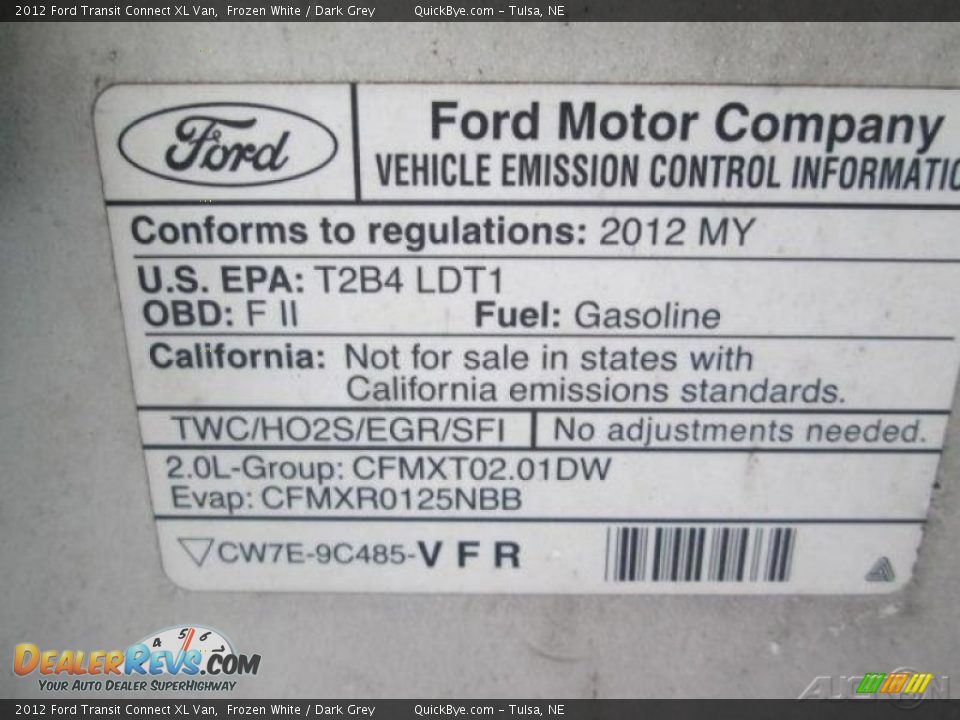 2012 Ford Transit Connect XL Van Frozen White / Dark Grey Photo #13