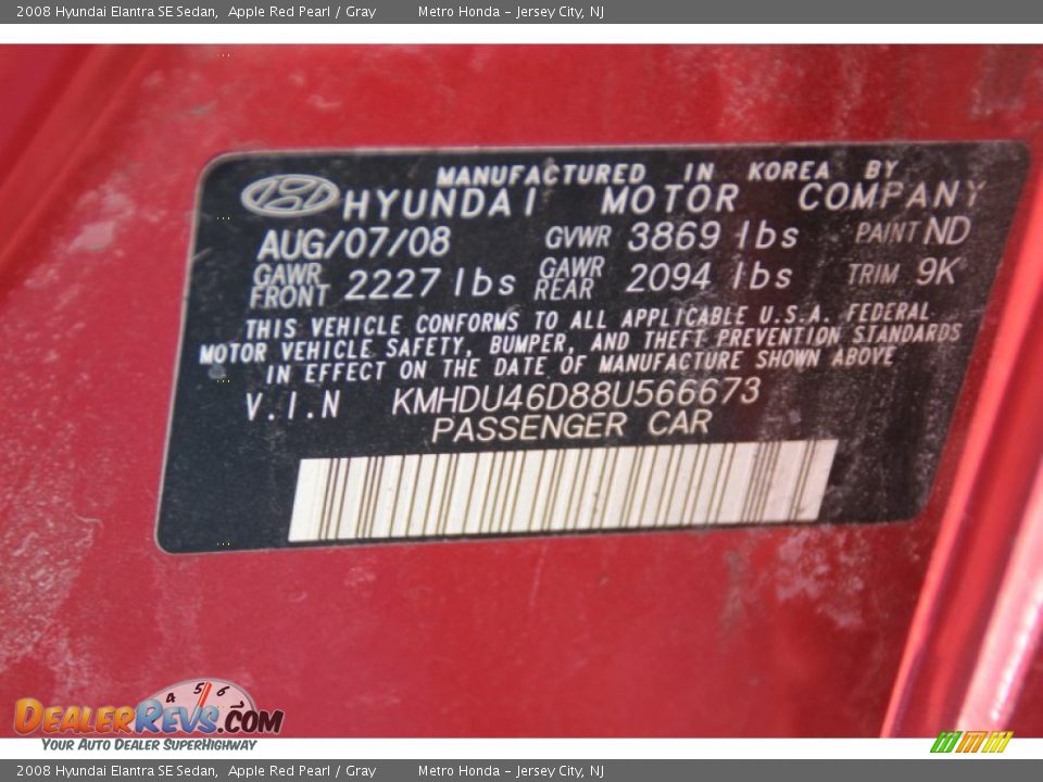 2008 Hyundai Elantra SE Sedan Apple Red Pearl / Gray Photo #27