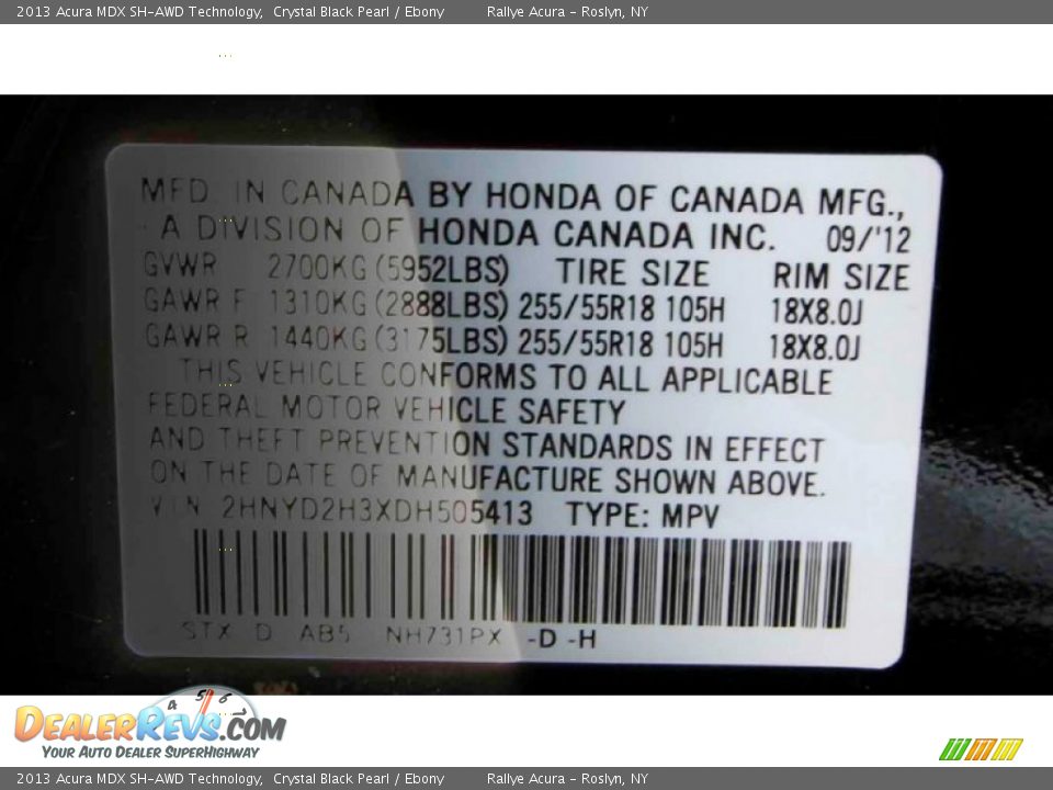 2013 Acura MDX SH-AWD Technology Crystal Black Pearl / Ebony Photo #19