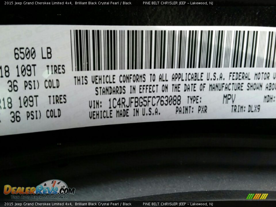 2015 Jeep Grand Cherokee Limited 4x4 Brilliant Black Crystal Pearl / Black Photo #9