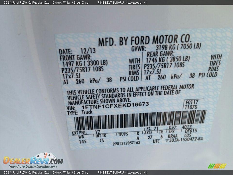 2014 Ford F150 XL Regular Cab Oxford White / Steel Grey Photo #18