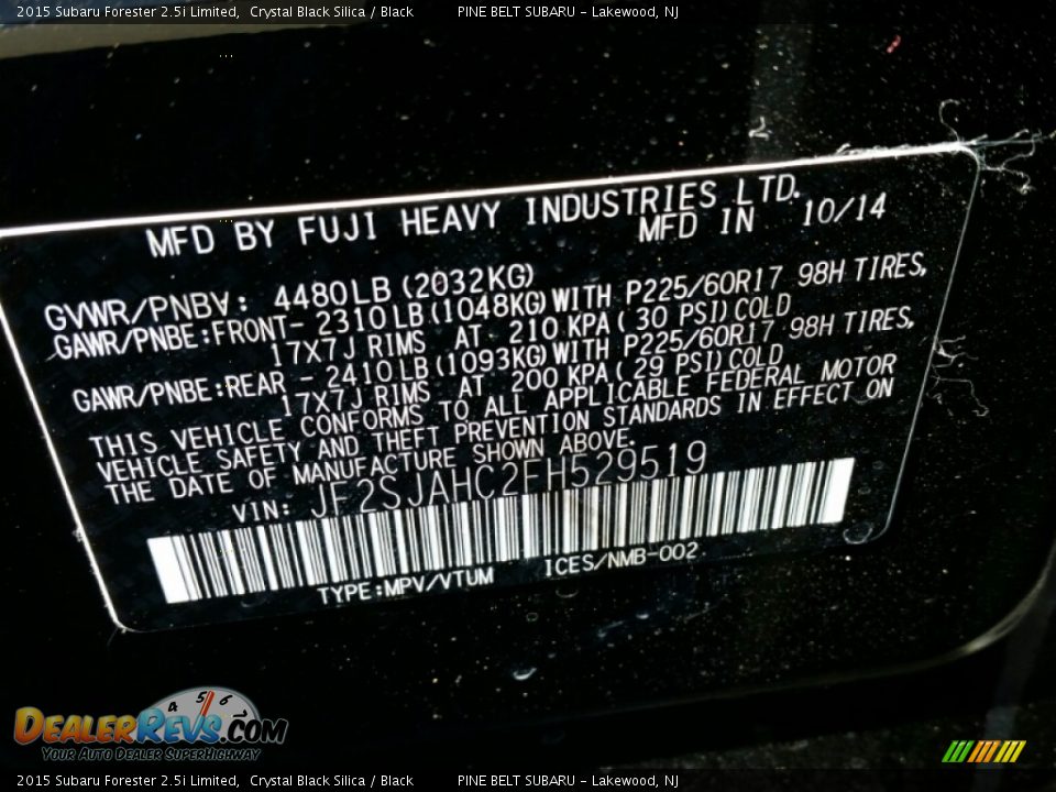 2015 Subaru Forester 2.5i Limited Crystal Black Silica / Black Photo #9