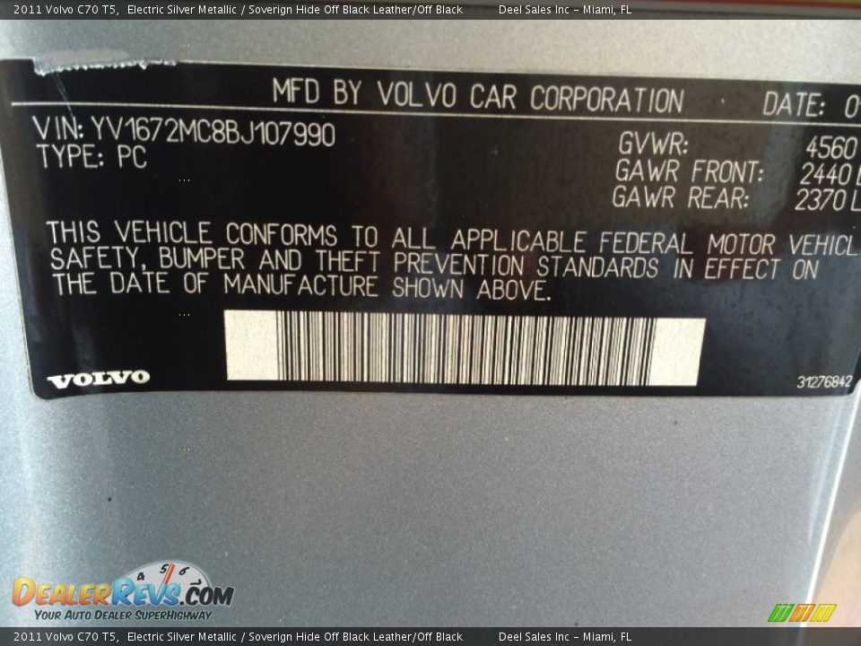 2011 Volvo C70 T5 Electric Silver Metallic / Soverign Hide Off Black Leather/Off Black Photo #14