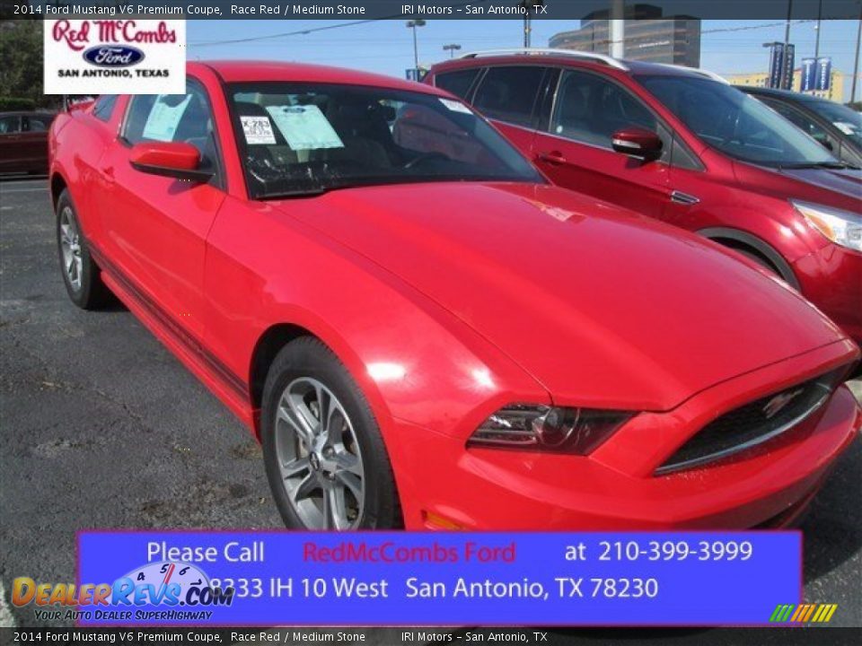 2014 Ford Mustang V6 Premium Coupe Race Red / Medium Stone Photo #1