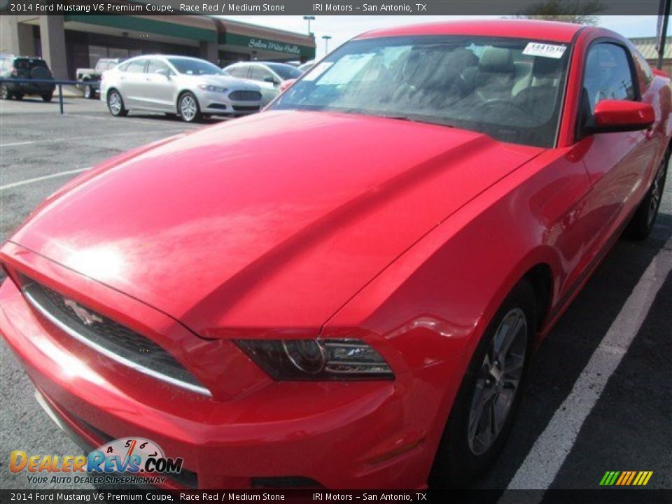 2014 Ford Mustang V6 Premium Coupe Race Red / Medium Stone Photo #2