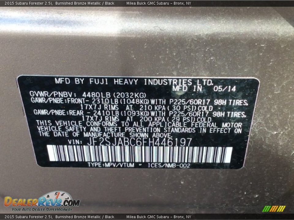 2015 Subaru Forester 2.5i Burnished Bronze Metallic / Black Photo #16