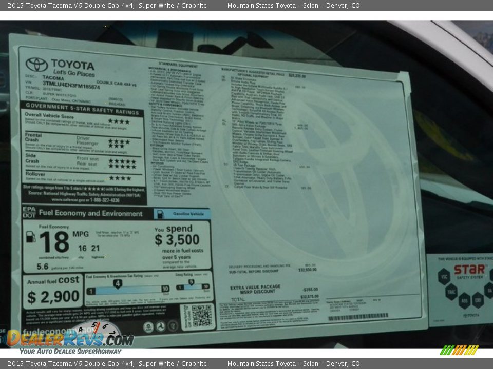 2015 Toyota Tacoma V6 Double Cab 4x4 Super White / Graphite Photo #10