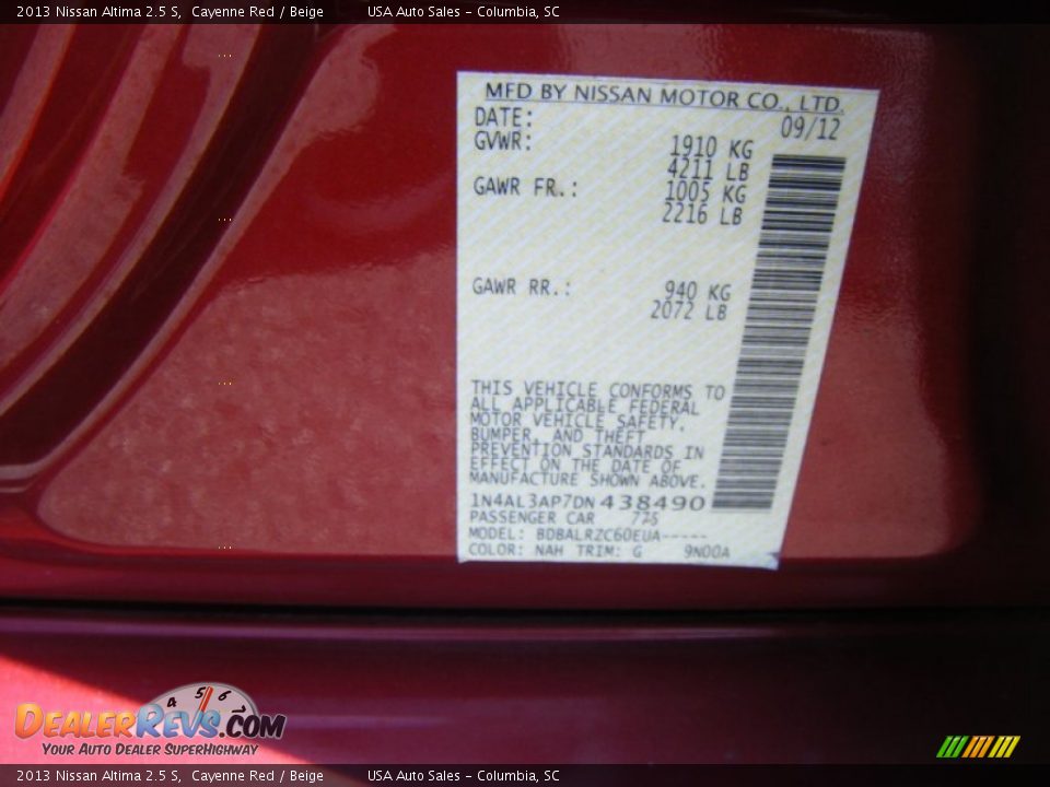 2013 Nissan Altima 2.5 S Cayenne Red / Beige Photo #17