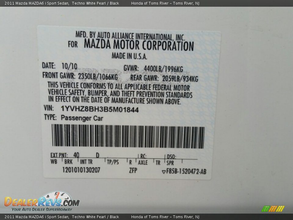 2011 Mazda MAZDA6 i Sport Sedan Techno White Pearl / Black Photo #12
