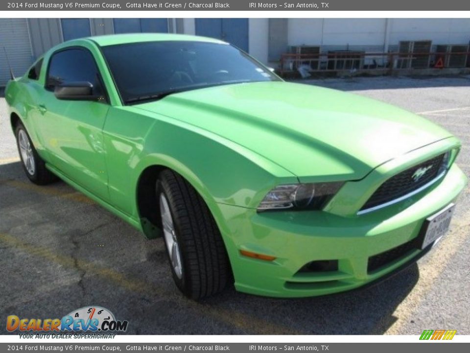 2014 Ford Mustang V6 Premium Coupe Gotta Have it Green / Charcoal Black Photo #1