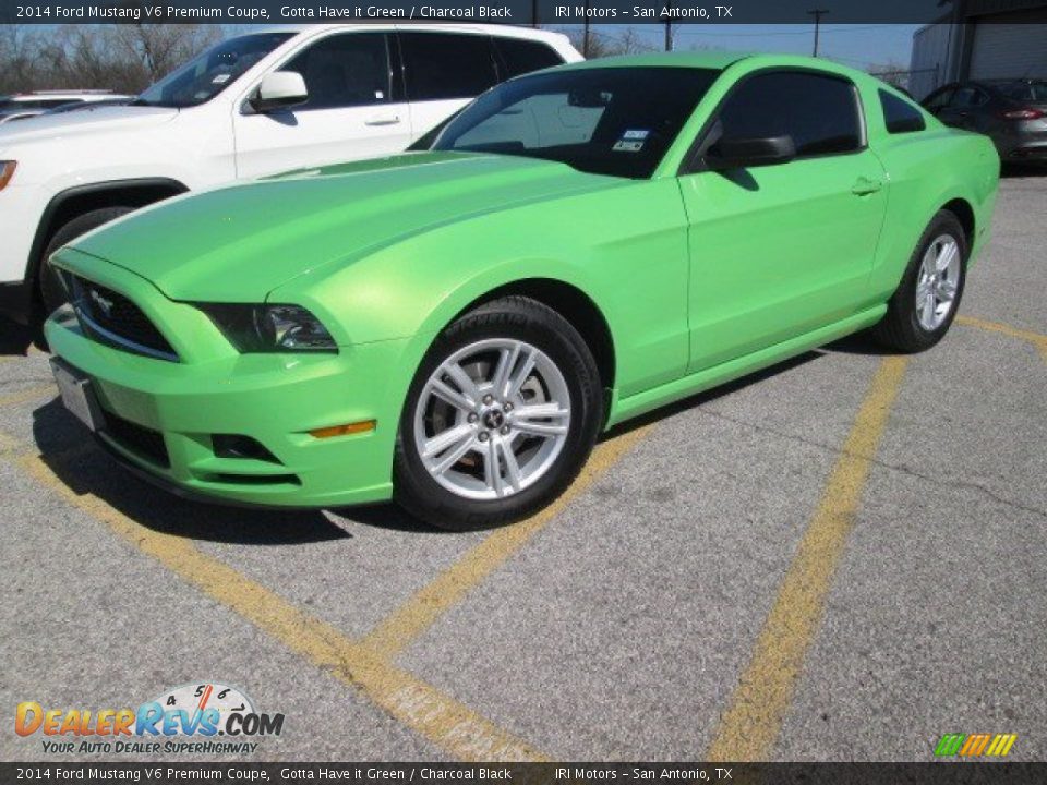 2014 Ford Mustang V6 Premium Coupe Gotta Have it Green / Charcoal Black Photo #2