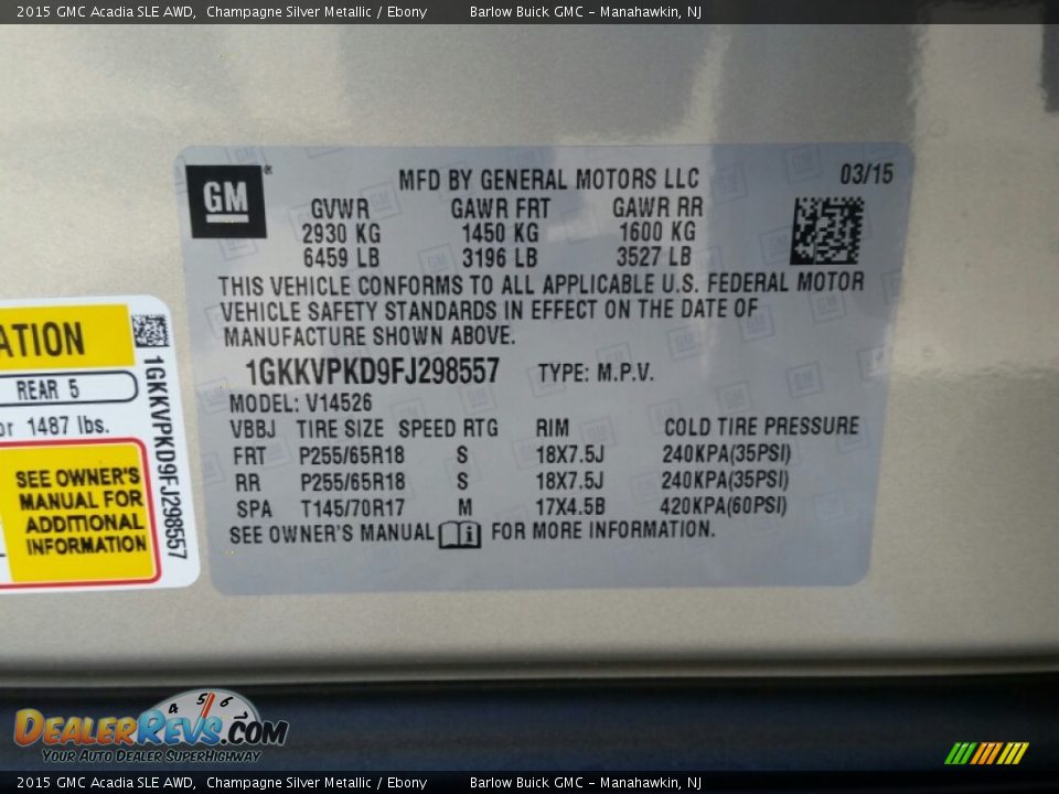 2015 GMC Acadia SLE AWD Champagne Silver Metallic / Ebony Photo #7