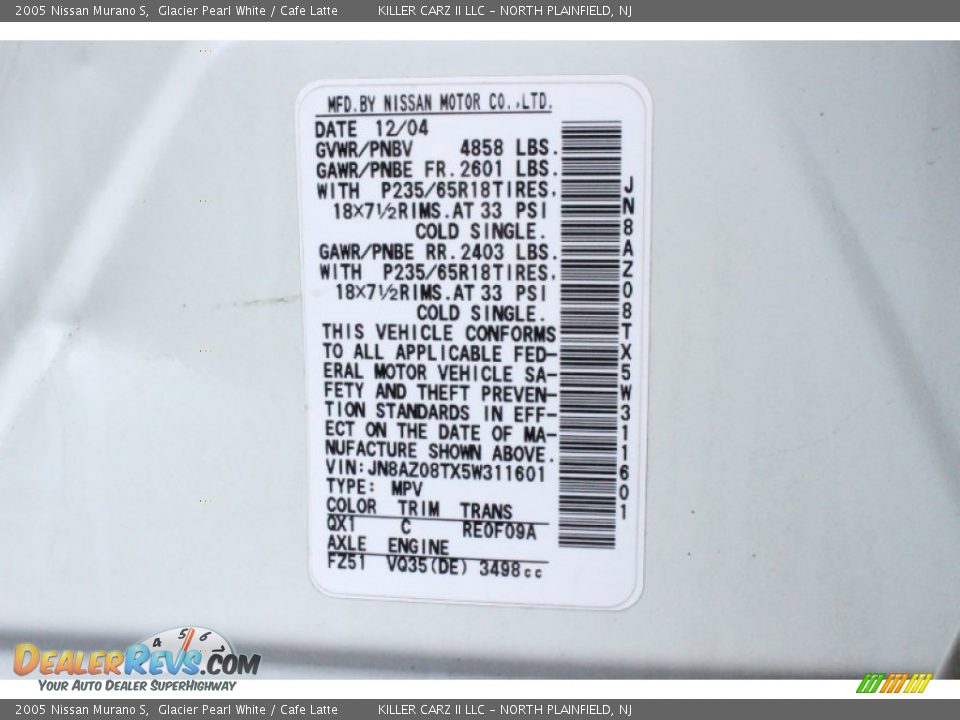 2005 Nissan Murano S Glacier Pearl White / Cafe Latte Photo #26