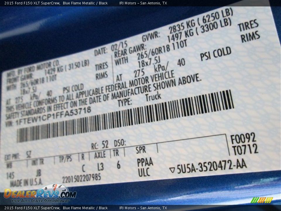 2015 Ford F150 XLT SuperCrew Blue Flame Metallic / Black Photo #14