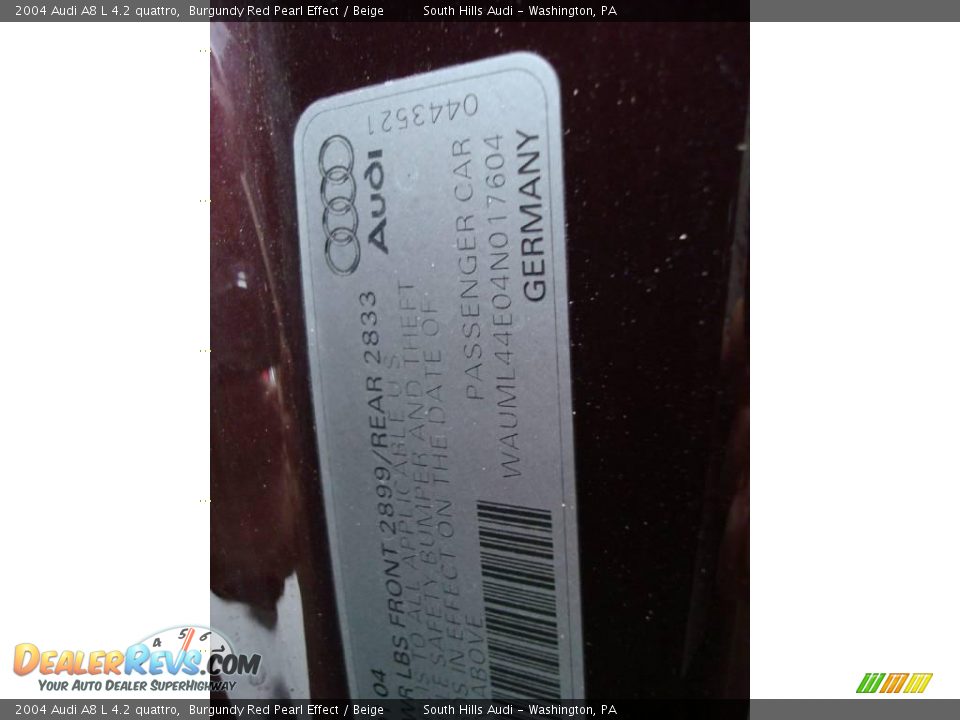 2004 Audi A8 L 4.2 quattro Burgundy Red Pearl Effect / Beige Photo #14