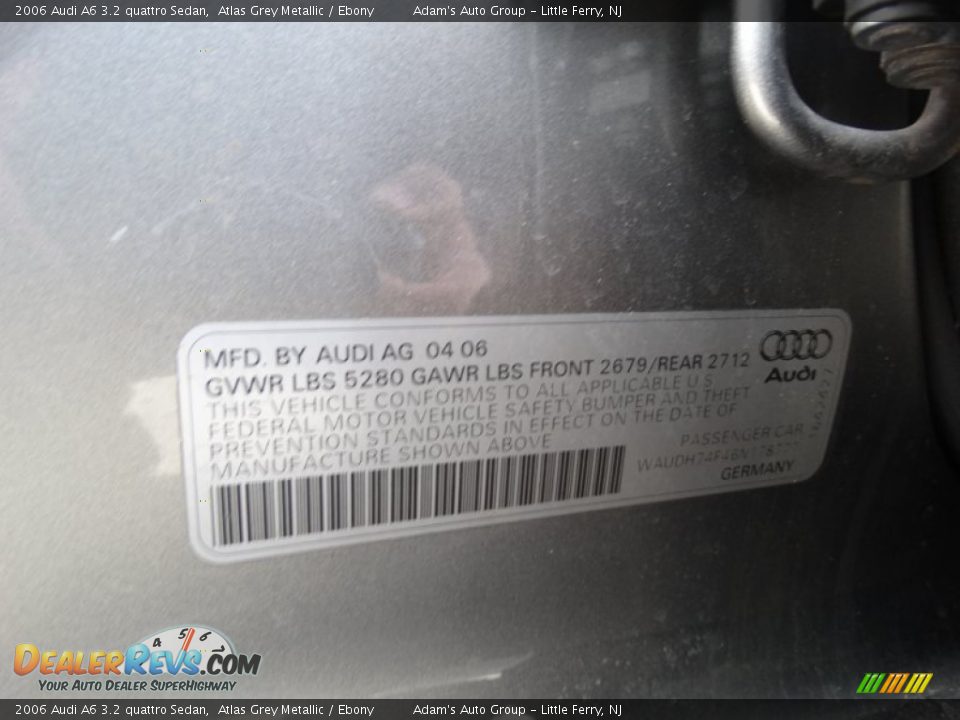 2006 Audi A6 3.2 quattro Sedan Atlas Grey Metallic / Ebony Photo #24