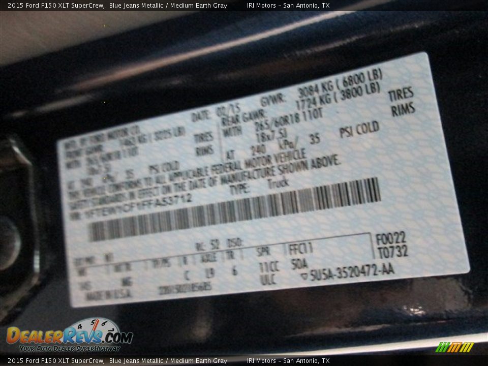 2015 Ford F150 XLT SuperCrew Blue Jeans Metallic / Medium Earth Gray Photo #14