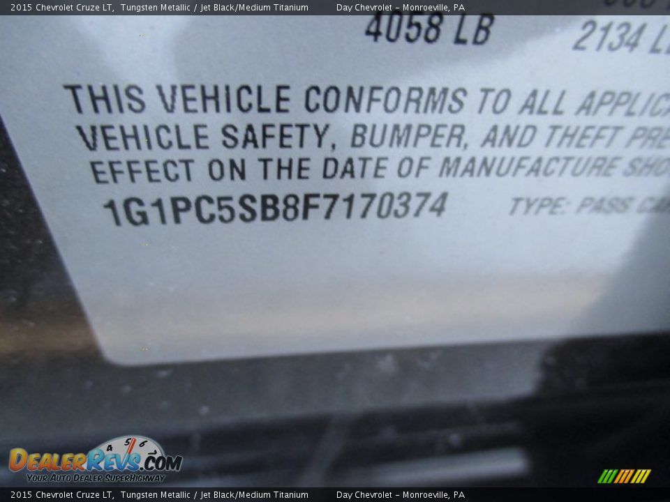 2015 Chevrolet Cruze LT Tungsten Metallic / Jet Black/Medium Titanium Photo #19